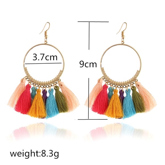 Oversized Bohemian Round Dangle Earrings Tassels - Picture 8 of 8
